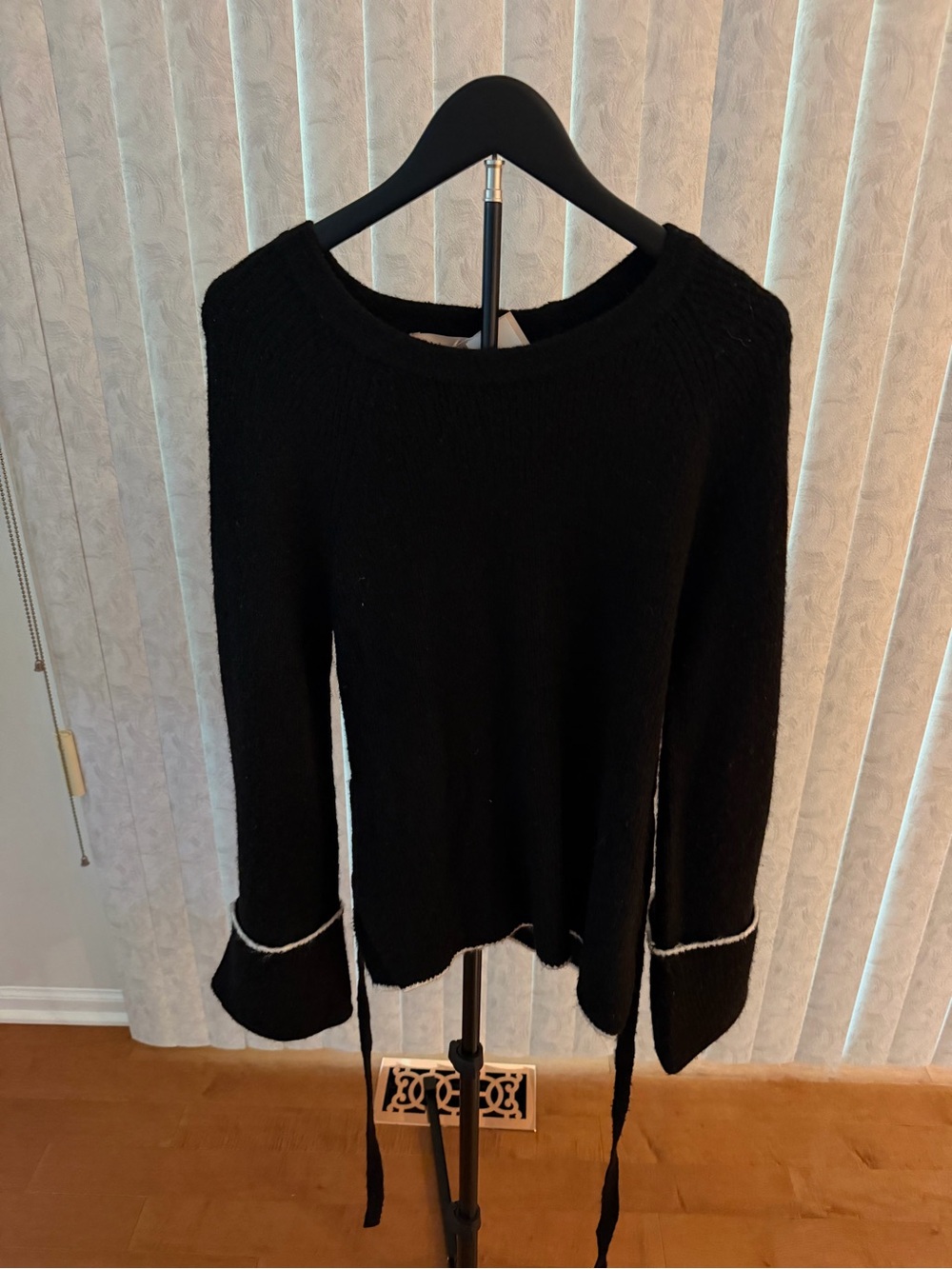 Philosophy Black Crewneck Sweater with Cream Contrast Cuffs